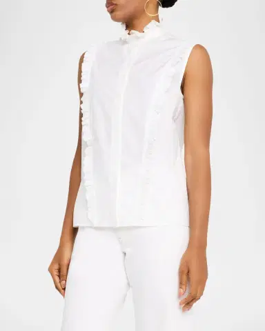 FABIANA FILIPPI Sleeveless Ruffle-Trim Cotton Poplin Shirt | Thumbnail 3 FABIANA FILIPPI Sleeveless Ruffle-Trim Cotton Poplin Shirt | Thumbnail 3