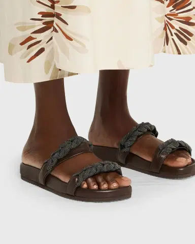 Brunello Cucinelli Braided Monili Leather Slide Sandals | Thumbnail 2 Brunello Cucinelli Braided Monili Leather Slide Sandals | Thumbnail 2