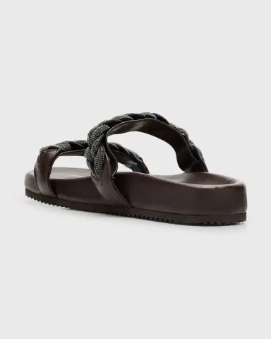 Brunello Cucinelli Braided Monili Leather Slide Sandals | Thumbnail 4 Brunello Cucinelli Braided Monili Leather Slide Sandals | Thumbnail 4