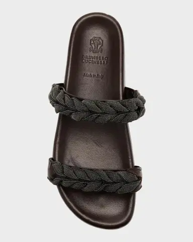 Brunello Cucinelli Braided Monili Leather Slide Sandals | Thumbnail 6 Brunello Cucinelli Braided Monili Leather Slide Sandals | Thumbnail 6
