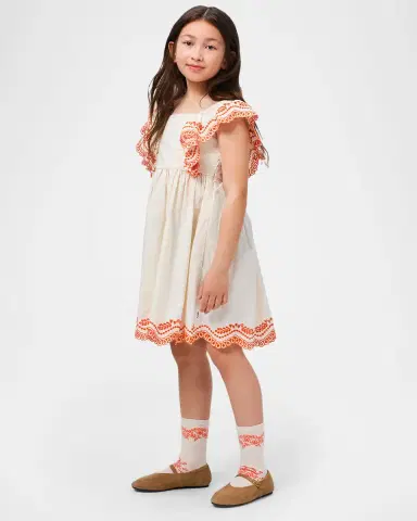 Molo Girl 's Clementine Embroidered Flutter-Sleeve Dress | Thumbnail 4 Molo Girl 's Clementine Embroidered Flutter-Sleeve Dress | Thumbnail 4
