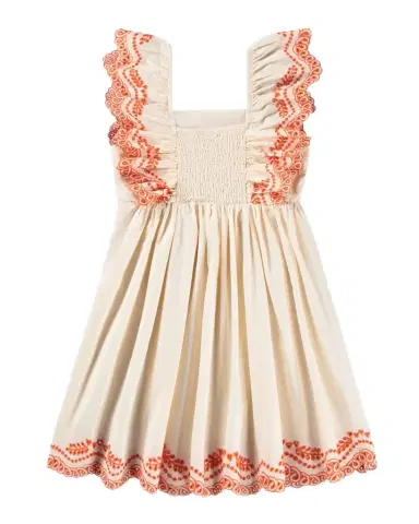 Molo Girl 's Clementine Embroidered Flutter-Sleeve Dress | Thumbnail 1 Molo Girl 's Clementine Embroidered Flutter-Sleeve Dress | Thumbnail 1