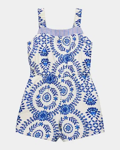 Hannah Banana Girl 's Mosaic-Print Romper, Size 4-14 | Thumbnail 2 Hannah Banana Girl 's Mosaic-Print Romper, Size 4-14 | Thumbnail 2