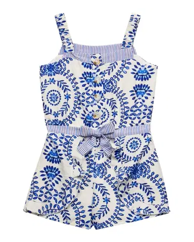 Hannah Banana Girl 's Mosaic-Print Romper, Size 4-14 | Thumbnail 1 Hannah Banana Girl 's Mosaic-Print Romper, Size 4-14 | Thumbnail 1