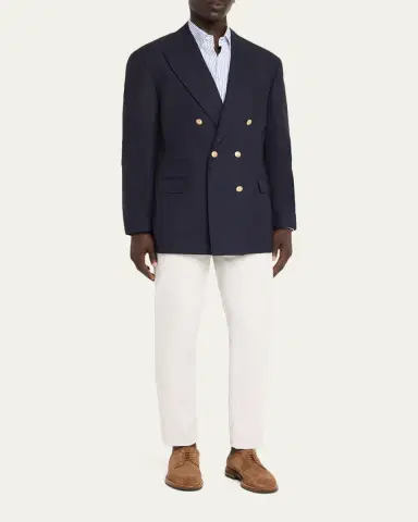 Brunello Cucinelli Men's Virgin Wool Double-Breasted Jacket | Thumbnail 2 Brunello Cucinelli Men's Virgin Wool Double-Breasted Jacket | Thumbnail 2