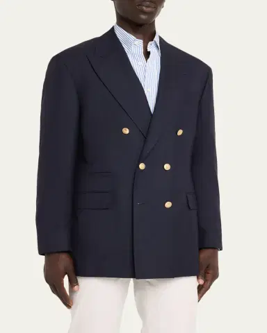 Brunello Cucinelli Men's Virgin Wool Double-Breasted Jacket | Thumbnail 4 Brunello Cucinelli Men's Virgin Wool Double-Breasted Jacket | Thumbnail 4