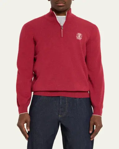 Brunello Cucinelli Men's Cashmere Logo Half-Zip Turtleneck Sweater | Thumbnail 4 Brunello Cucinelli Men's Cashmere Logo Half-Zip Turtleneck Sweater | Thumbnail 4