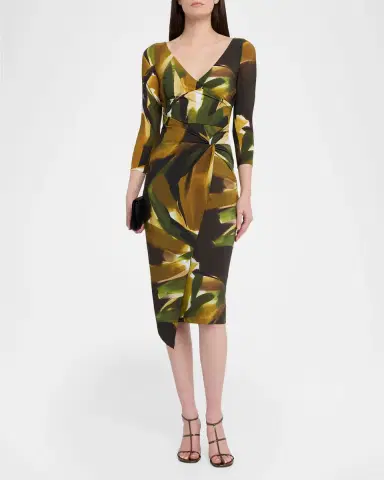 Chiara Boni La Petite Robe Axas Gathered Abstract-Print Midi Dress | Thumbnail 2 Chiara Boni La Petite Robe Axas Gathered Abstract-Print Midi Dress | Thumbnail 2