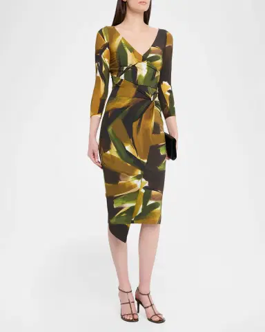 Chiara Boni La Petite Robe Axas Gathered Abstract-Print Midi Dress | Thumbnail 4 Chiara Boni La Petite Robe Axas Gathered Abstract-Print Midi Dress | Thumbnail 4