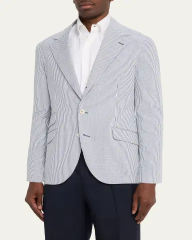 Brunello Cucinelli Men's Cotton-Blend Single-Breasted Jacket | Thumbnail 4 Brunello Cucinelli Men's Cotton-Blend Single-Breasted Jacket | Thumbnail 4