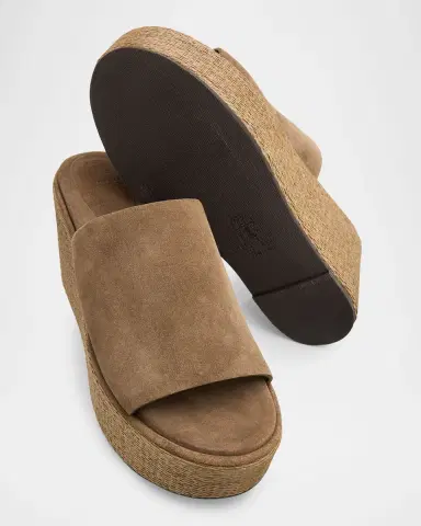 Brunello Cucinelli Suede & Raffia Wedge Sandals | Thumbnail 4 Brunello Cucinelli Suede & Raffia Wedge Sandals | Thumbnail 4