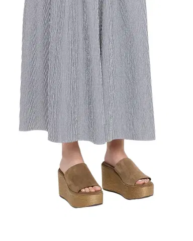 Brunello Cucinelli Suede & Raffia Wedge Sandals | Thumbnail 1 Brunello Cucinelli Suede & Raffia Wedge Sandals | Thumbnail 1