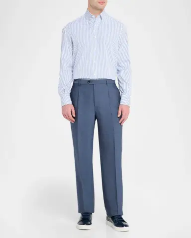 Etro Men 's Single-Pleat Virgin Wool Roma-Fit Straight-Leg Trousers | Thumbnail 2 Etro Men 's Single-Pleat Virgin Wool Roma-Fit Straight-Leg Trousers | Thumbnail 2