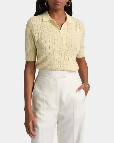 Lisa Yang Cristine Cotton-Cashmere Pointelle Knit Polo Sweater | Thumbnail 3 Lisa Yang Cristine Cotton-Cashmere Pointelle Knit Polo Sweater | Thumbnail 3