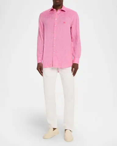 Etro Men 's Pegaso Linen Roma-Fit Shirt | Thumbnail 2 Etro Men 's Pegaso Linen Roma-Fit Shirt | Thumbnail 2