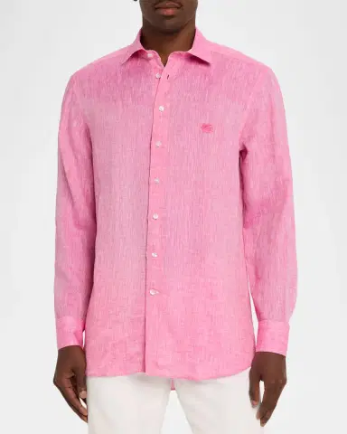 Etro Men 's Pegaso Linen Roma-Fit Shirt | Thumbnail 4 Etro Men 's Pegaso Linen Roma-Fit Shirt | Thumbnail 4