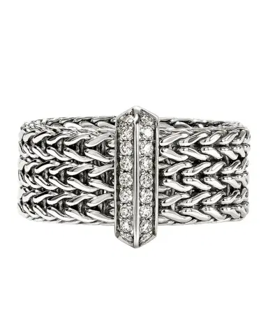 John Hardy Icon Link Sterling Silver and Diamond Bar Ring, 9mm | Thumbnail 1 John Hardy Icon Link Sterling Silver and Diamond Bar Ring, 9mm | Thumbnail 1