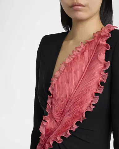 Valentino Garavani Plunging Embroidered Crepe Long-Sleeve Slit Gown | Thumbnail 4 Valentino Garavani Plunging Embroidered Crepe Long-Sleeve Slit Gown | Thumbnail 4