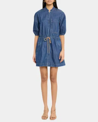 Veronica Beard Akerman Short-Sleeve Denim Mini Dress | Thumbnail 2 Veronica Beard Akerman Short-Sleeve Denim Mini Dress | Thumbnail 2