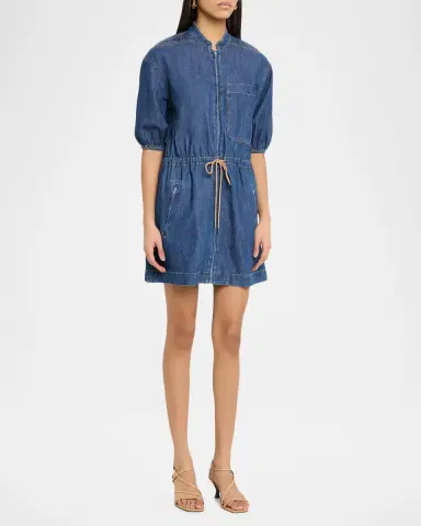 Veronica Beard Akerman Short-Sleeve Denim Mini Dress | Thumbnail 4 Veronica Beard Akerman Short-Sleeve Denim Mini Dress | Thumbnail 4