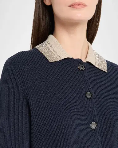 Brunello Cucinelli Paillette Collar Cotton Rib Cardigan | Thumbnail 5 Brunello Cucinelli Paillette Collar Cotton Rib Cardigan | Thumbnail 5