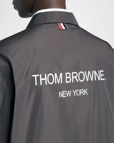 Thom Browne Men's Packable Logo-Print Shirt Jacket | Thumbnail 5 Thom Browne Men's Packable Logo-Print Shirt Jacket | Thumbnail 5