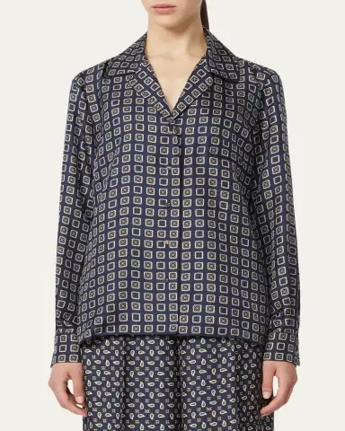 Max Mara Disco Geometric-Print Silk Twill Shirt | Thumbnail 8 Max Mara Disco Geometric-Print Silk Twill Shirt | Thumbnail 8