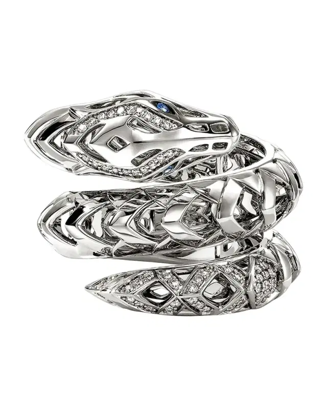 Sterling Silver Naga Ring with Diamonds and Blue Sapphires Sterling Silver Naga Ring with Diamonds and Blue Sapphires