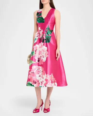 Kay Unger New York Raina Floral-Print Mikado Midi Dress | Thumbnail 4 Kay Unger New York Raina Floral-Print Mikado Midi Dress | Thumbnail 4
