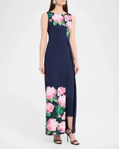 Kay Unger New York Floral-Print Stretch Crepe Walk-Thru Jumpsuit | Thumbnail 3 Kay Unger New York Floral-Print Stretch Crepe Walk-Thru Jumpsuit | Thumbnail 3