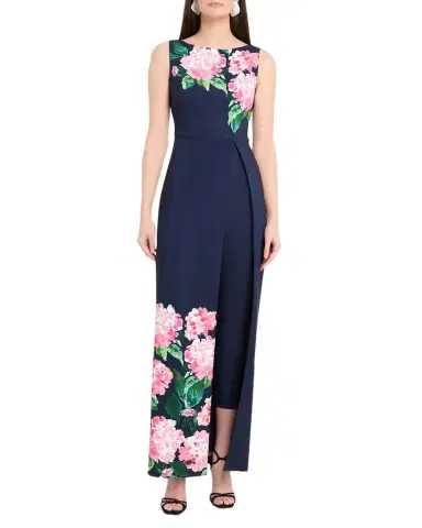Kay Unger New York Floral-Print Stretch Crepe Walk-Thru Jumpsuit | Thumbnail 1 Kay Unger New York Floral-Print Stretch Crepe Walk-Thru Jumpsuit | Thumbnail 1