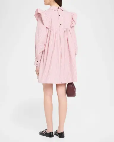 Ganni Oxford Stripe Long-Sleeve Mini Dress | Thumbnail 3 Ganni Oxford Stripe Long-Sleeve Mini Dress | Thumbnail 3