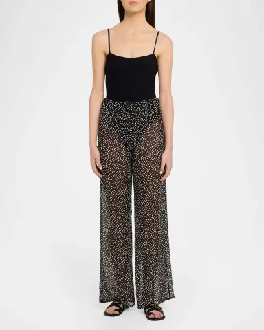 Nili Lotan Clea Spotted Silk Straight-Leg Pull-On Pants | Thumbnail 2 Nili Lotan Clea Spotted Silk Straight-Leg Pull-On Pants | Thumbnail 2