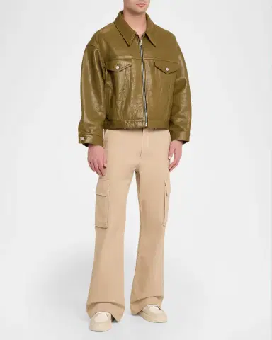 EZR Men's Leather Trucker Jacket | Thumbnail 2 EZR Men's Leather Trucker Jacket | Thumbnail 2
