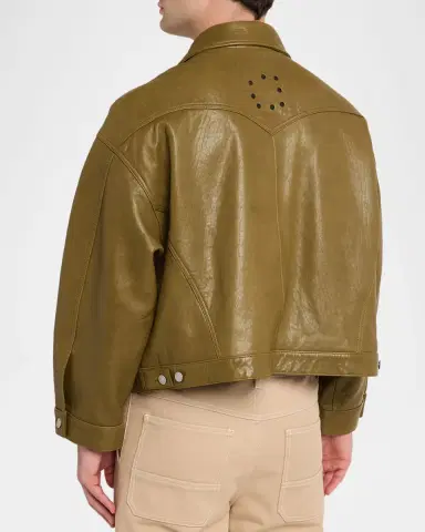 EZR Men's Leather Trucker Jacket | Thumbnail 3 EZR Men's Leather Trucker Jacket | Thumbnail 3