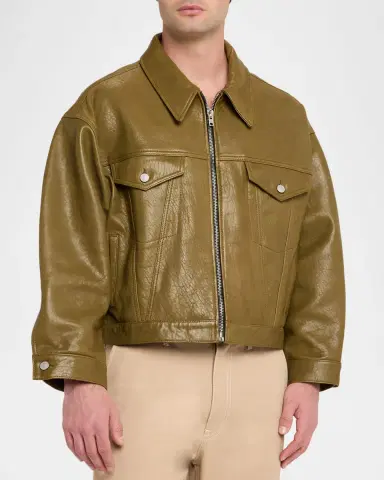 EZR Men's Leather Trucker Jacket | Thumbnail 4 EZR Men's Leather Trucker Jacket | Thumbnail 4