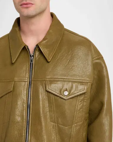 EZR Men's Leather Trucker Jacket | Thumbnail 5 EZR Men's Leather Trucker Jacket | Thumbnail 5