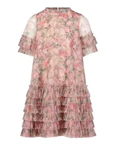 Mac Duggal Girl 's Floral-Print Ruffled Mesh Dress, Size 2- | Thumbnail 1 Mac Duggal Girl 's Floral-Print Ruffled Mesh Dress, Size 2- | Thumbnail 1