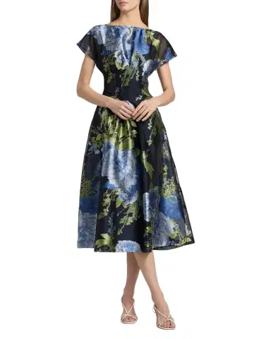 Kay Unger New York Florene Floral-Print Organza Jacquard Midi Dress | Thumbnail 1 Kay Unger New York Florene Floral-Print Organza Jacquard Midi Dress | Thumbnail 1
