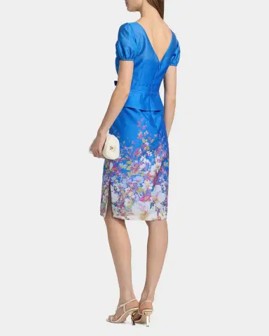 Kay Unger New York Annabelle Floral-Print Organza Peplum Midi Dress | Thumbnail 2 Kay Unger New York Annabelle Floral-Print Organza Peplum Midi Dress | Thumbnail 2