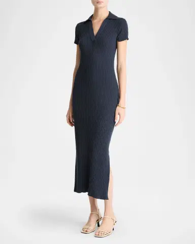Vince Ribbed Short-Sleeve Polo Dress | Thumbnail 2 Vince Ribbed Short-Sleeve Polo Dress | Thumbnail 2