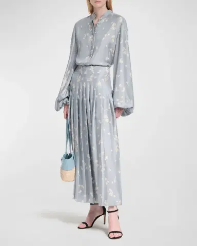 Altuzarra Monti Pleated Floral Satin Skirt | Thumbnail 2 Altuzarra Monti Pleated Floral Satin Skirt | Thumbnail 2