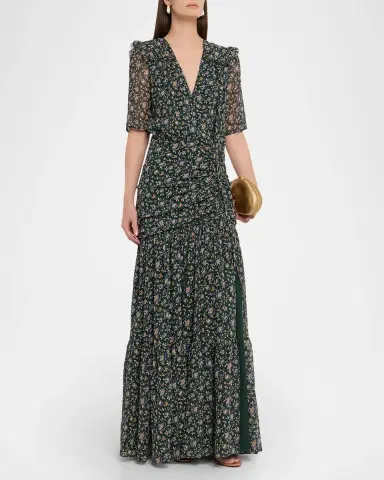 Veronica Beard Mick Floral Short-Sleeve Silk Maxi Dress | Thumbnail 4 Veronica Beard Mick Floral Short-Sleeve Silk Maxi Dress | Thumbnail 4