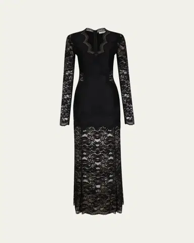 Rabanne Long-Sleeve Stretch Lace Jersey Maxi Dress | Thumbnail 2 Rabanne Long-Sleeve Stretch Lace Jersey Maxi Dress | Thumbnail 2