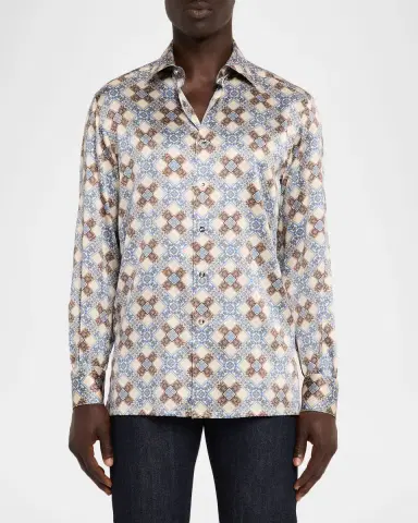 Stefano Ricci Men's Silk Geometric Cross Sport Shirt | Thumbnail 4 Stefano Ricci Men's Silk Geometric Cross Sport Shirt | Thumbnail 4