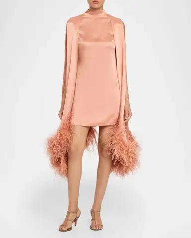 LAPOINTE Feather Trim Satin Cape Sleeve Mini Dress | Thumbnail 2 LAPOINTE Feather Trim Satin Cape Sleeve Mini Dress | Thumbnail 2