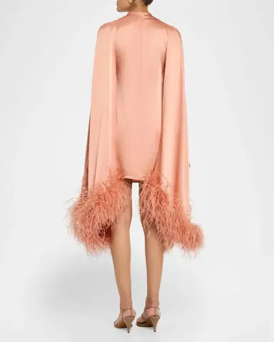 LAPOINTE Feather Trim Satin Cape Sleeve Mini Dress | Thumbnail 3 LAPOINTE Feather Trim Satin Cape Sleeve Mini Dress | Thumbnail 3