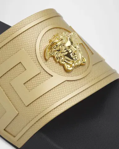 Versace Men's La Medusa Greca Rubber Slides | Thumbnail 3 Versace Men's La Medusa Greca Rubber Slides | Thumbnail 3