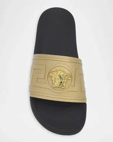 Versace Men's La Medusa Greca Rubber Slides | Thumbnail 4 Versace Men's La Medusa Greca Rubber Slides | Thumbnail 4