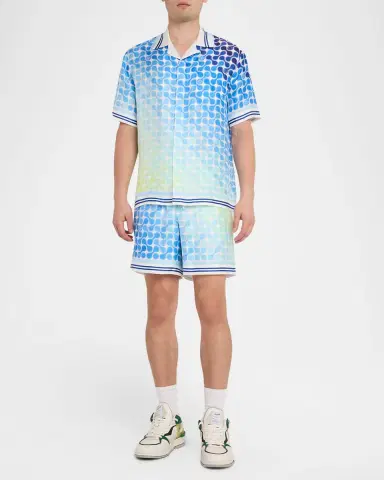 CASABLANCA Men 's Silk Gradient Tennis Tile Short-Sleeve Shirt | Thumbnail 2 CASABLANCA Men 's Silk Gradient Tennis Tile Short-Sleeve Shirt | Thumbnail 2